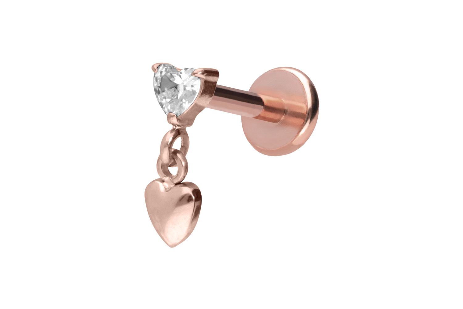 Titan Labret Piercing mit Push Fit 2 HERZEN